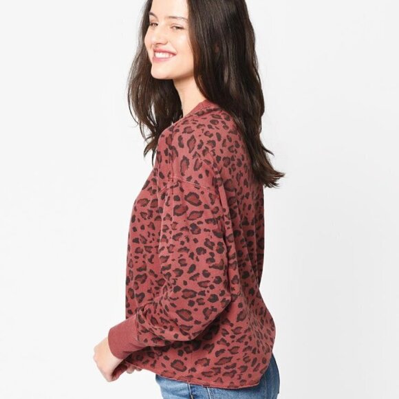 Sundry Tops - Sundry Leopard Drapey Sweatshirt Maroon